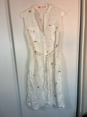 Ted Baker 1 Belted Linen-Blend Shirtdress Women's White Embroidered Swimmer